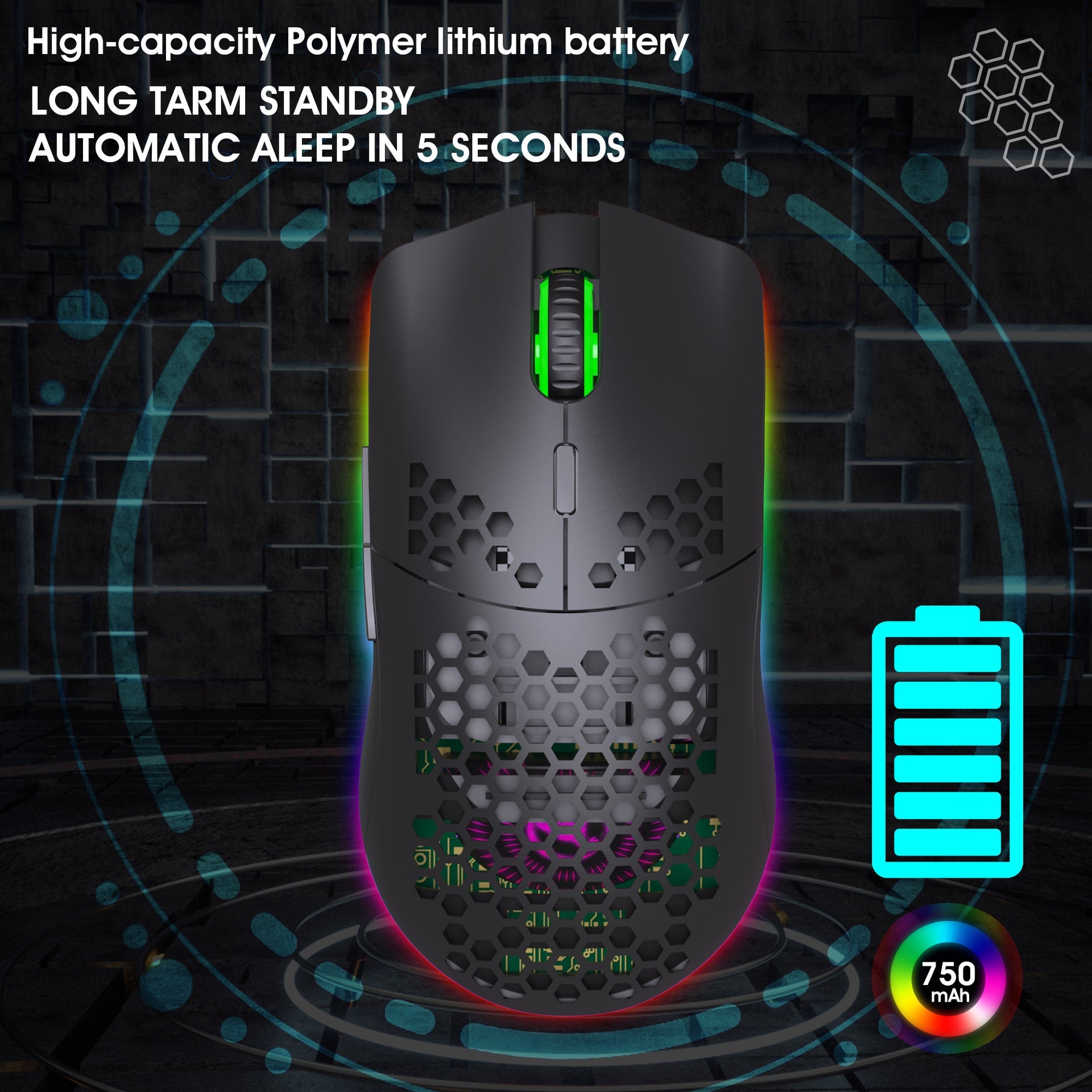 Lightweight hollow hole mouse RGB wireless 2.4G charging game light computer office mouse