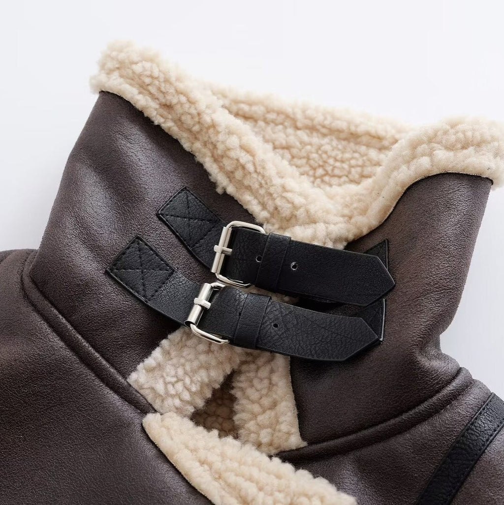 Fashionable and versatile zipper belt with loose casual long sleeved cotton jacket