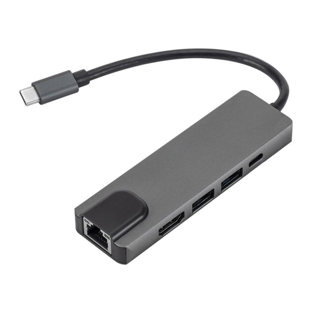 SaharaCase 5-in-1 USB-C Hub with Ethernet – Multiport Adapter with 4K HDMI, 100W PD Charging, and RJ45 – For MacBook & PC