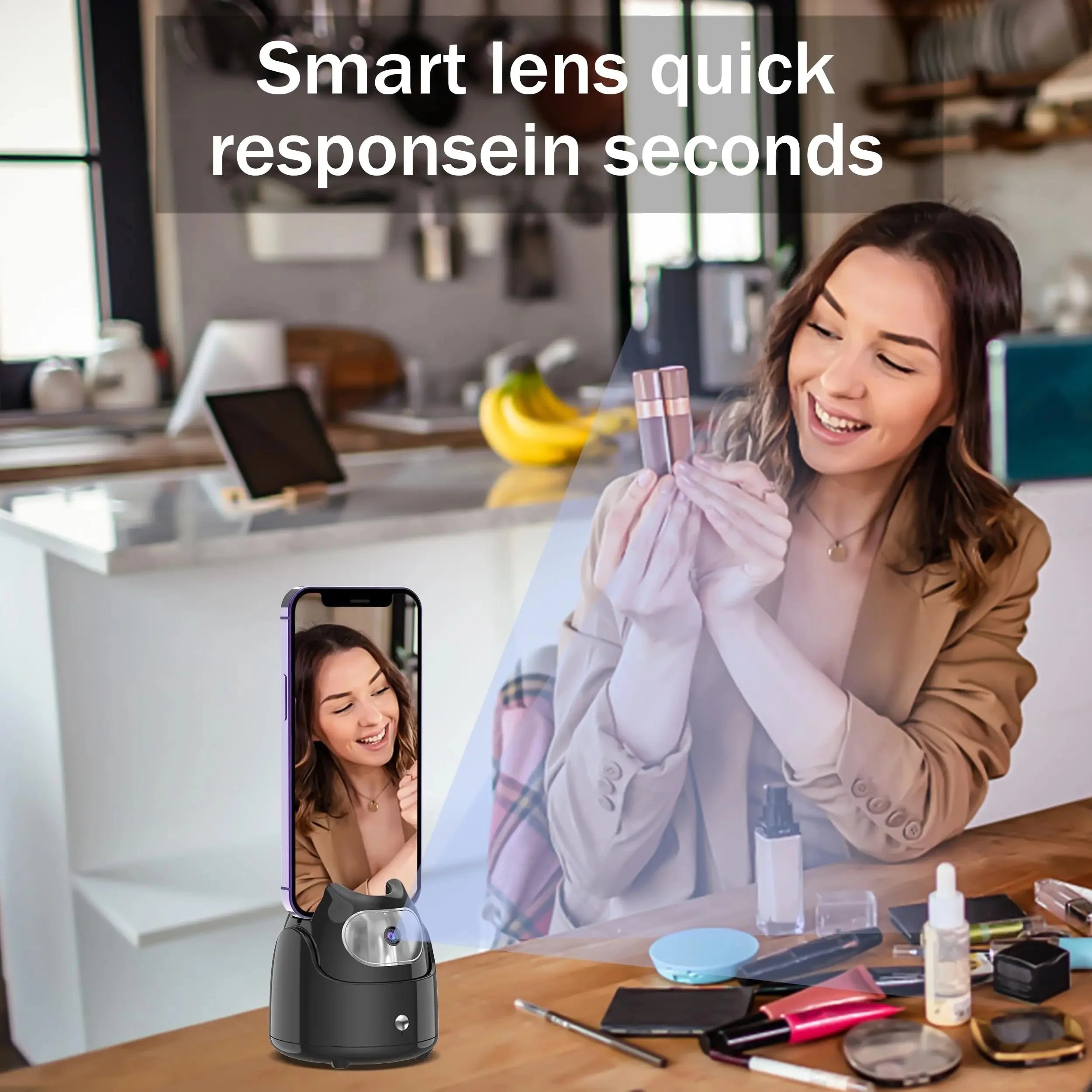 360° Rotation Automatic Face Tracking Gimbal Mobile Phone Holder APP-Free AI Face Recognition Phone Tripod for Live Vlog Video