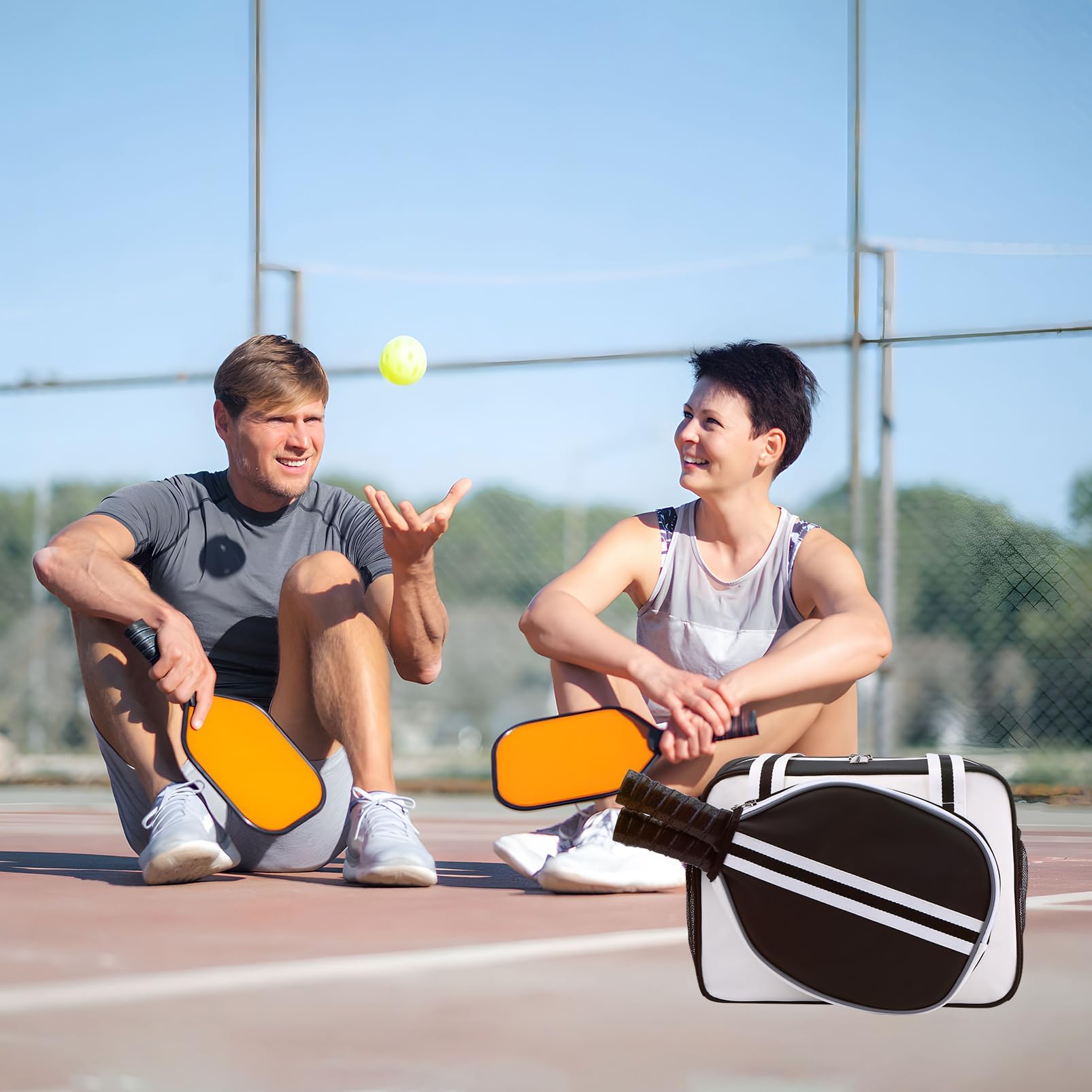 SPOENGRU PU Leather Pickleball Paddle Bag Small Black Fashion Tote