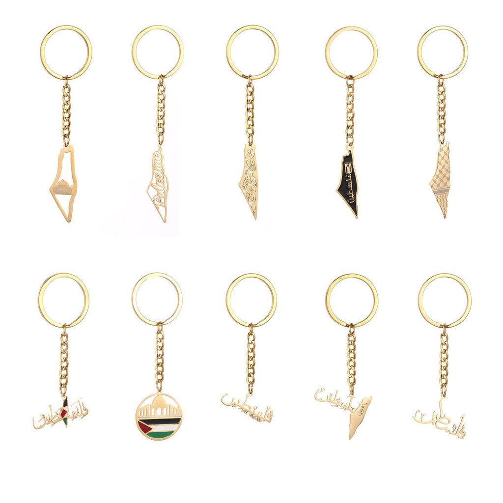 Palestine Map Flag Drip Oil Stainless Steel Keychain Fashion Men's and Women's Stainless Steel Keys
