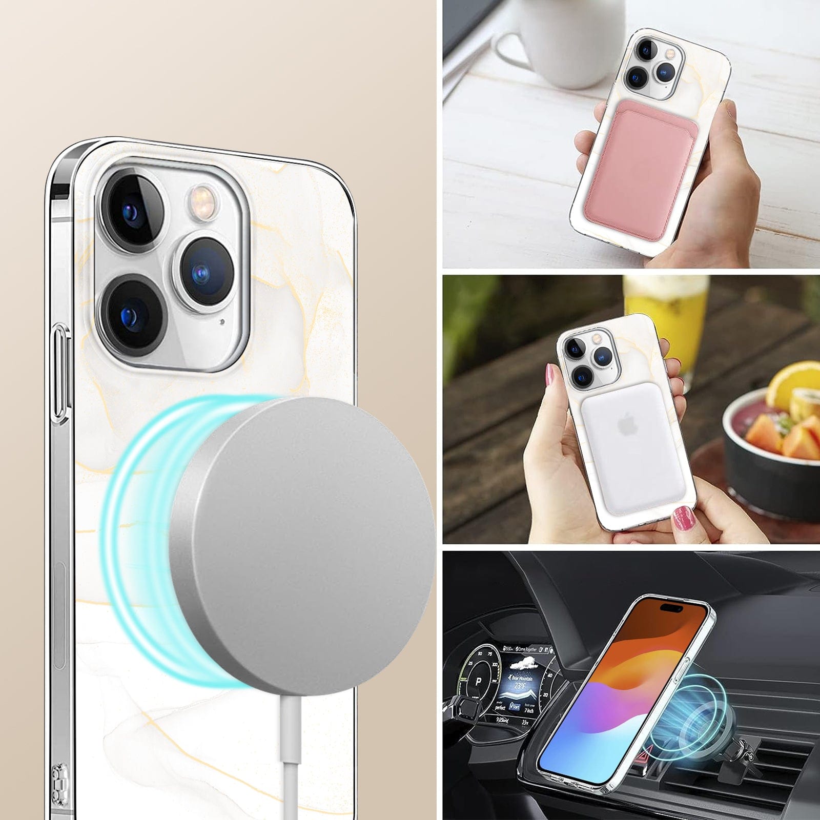 iPhone 15 Pro Max White Marble Case - Classic Design | Inspire Series