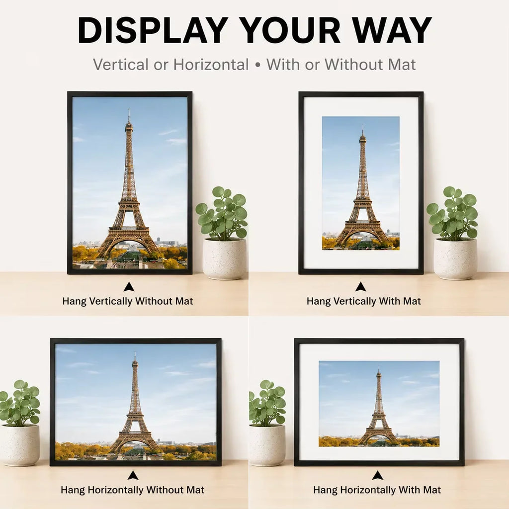Aluminum Picture Frames Set With Mat For Wall Art Display