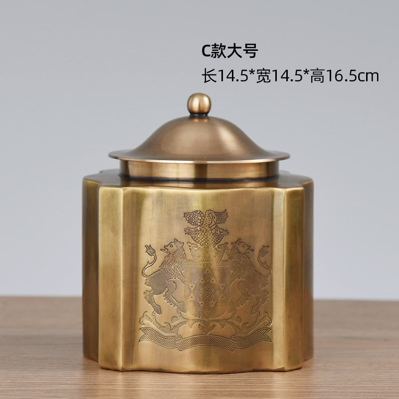 Brass vintage storage box, coffee can, chocolate candy can, tea can, decorative tabletop ornament
