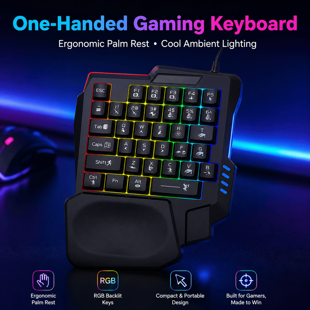 Ergonomic Wired Gaming Keyboard - LED Rainbow Backlight, 35-Key | Ultima Series