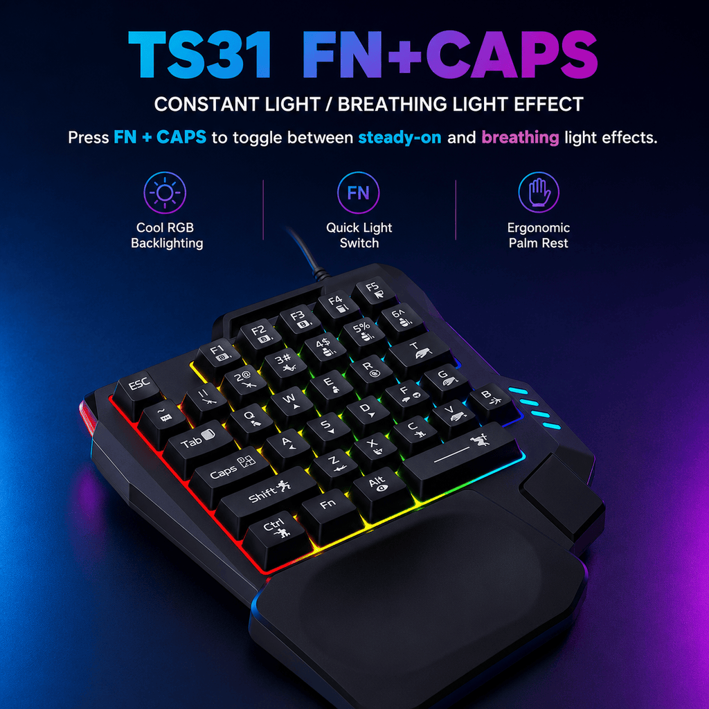 Ergonomic Wired Gaming Keyboard - LED Rainbow Backlight, 35-Key | Ultima Series