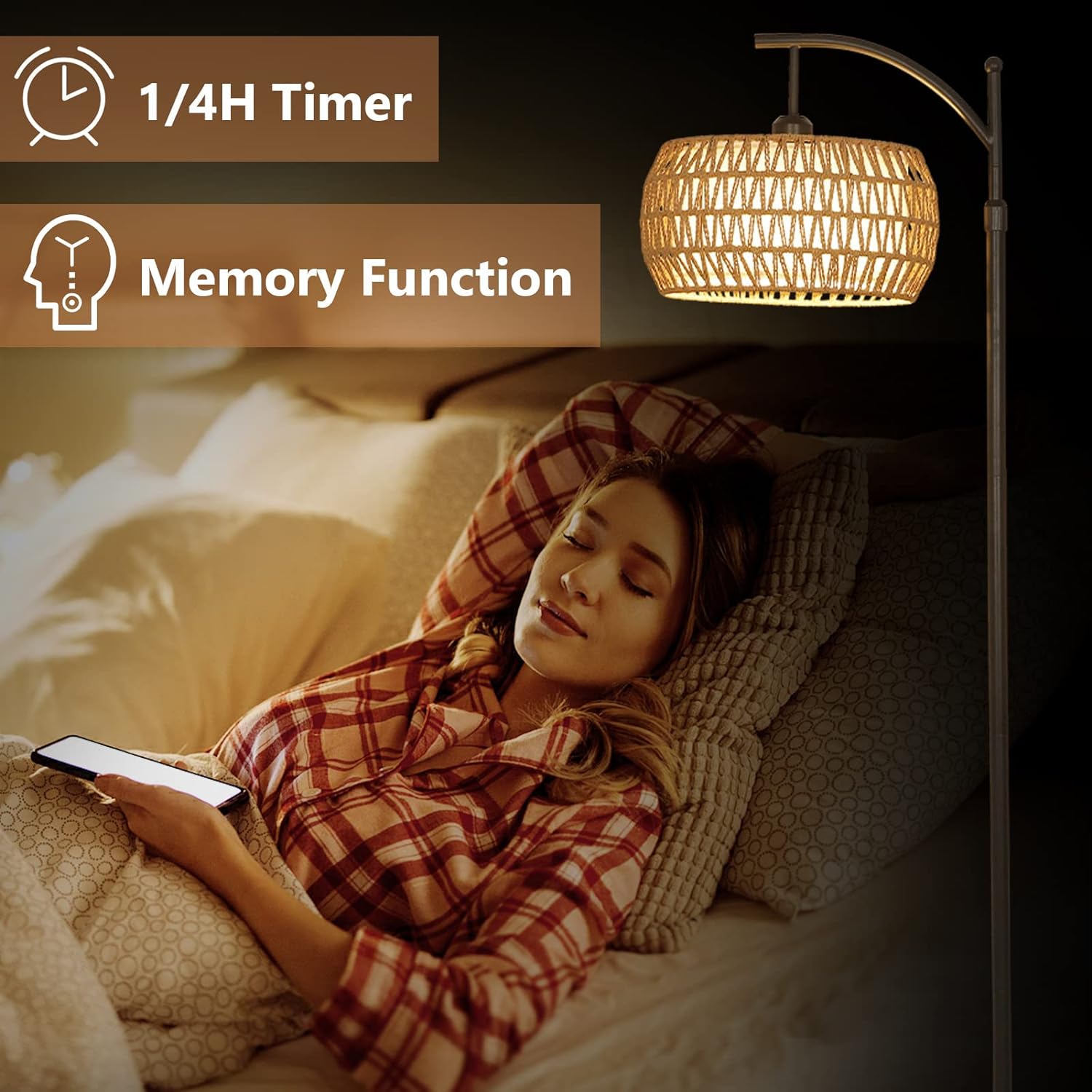 Arc Floor Lamp with Remote Control, Dimmable LED Floor Lamp with 3 Color Temperature Boho Farmhouse Tall Pole Lamp