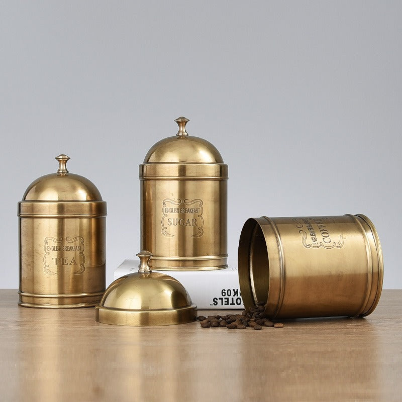 Brass vintage storage box, coffee can, chocolate candy can, tea can, decorative tabletop ornament