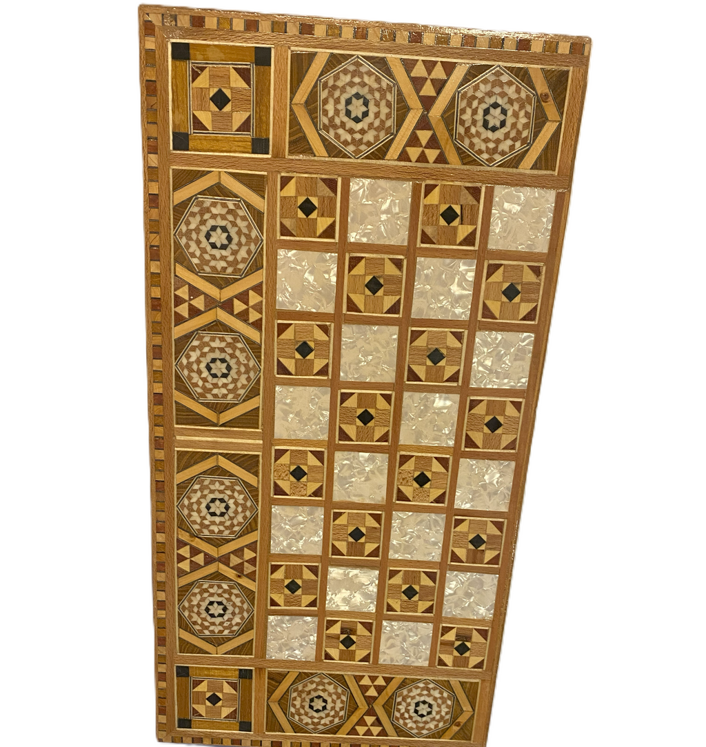 Vintage Mosaic Wooden Inlaid Marquetry Box Backgammon Set