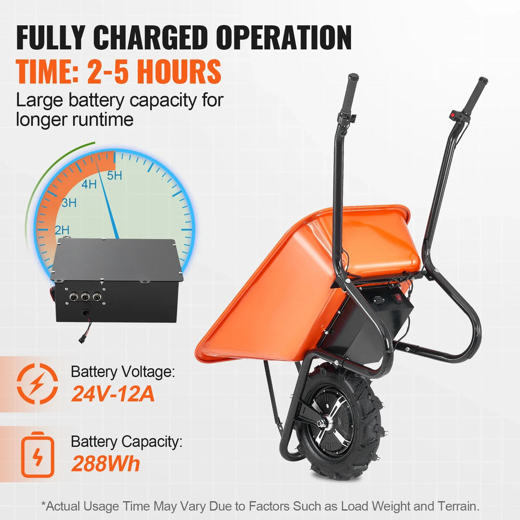SucceBuy 500W Electric Wheelbarrow Cart For Garden Utility Dump Cart