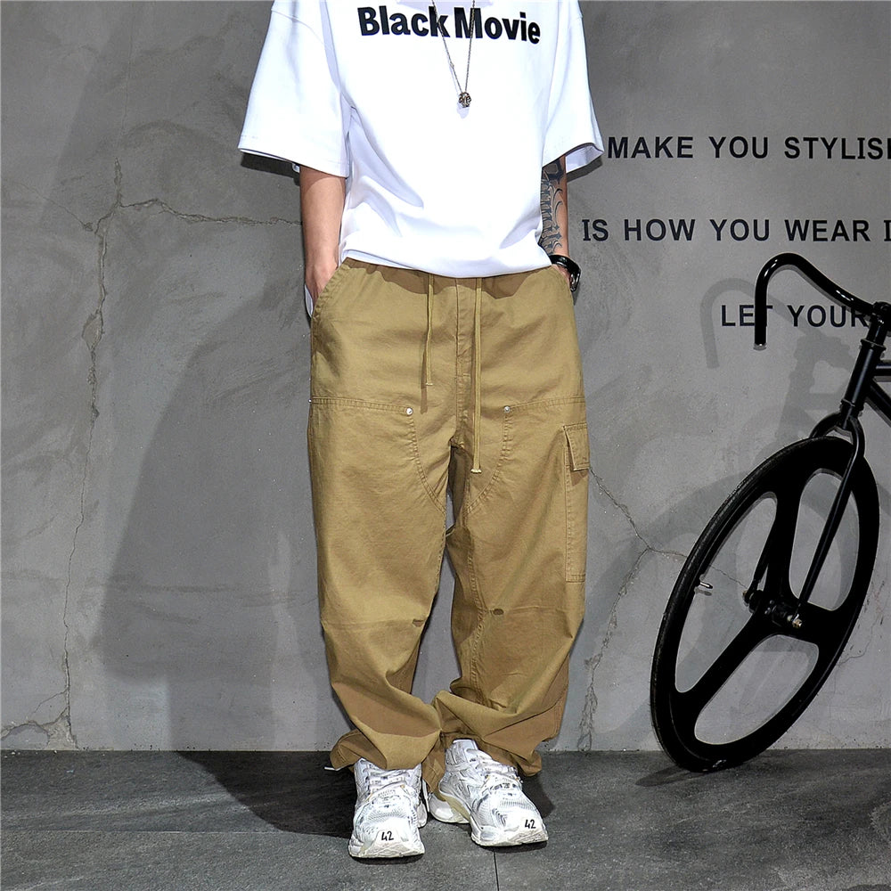 Mens American Tactical Cargo Pants Premium Camo Baggy Loose Fit Vintage Streetwear Korean Style Trendy Workwear Khaki Pants Male