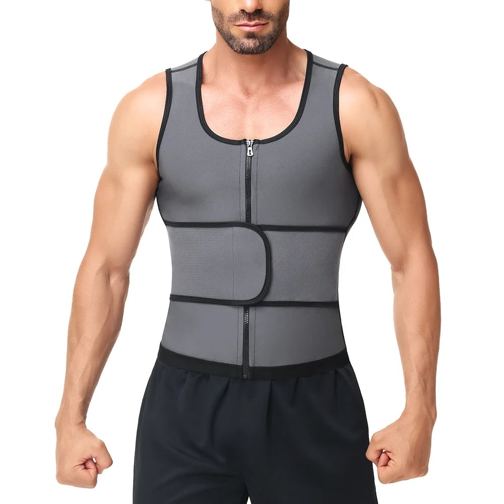 Men Body Shaper Sauna Sweat Vest Workout Tank Top Abdomen Reducer Waist Trainer Belly Slimming Shapewear with Zipper Weight Loss