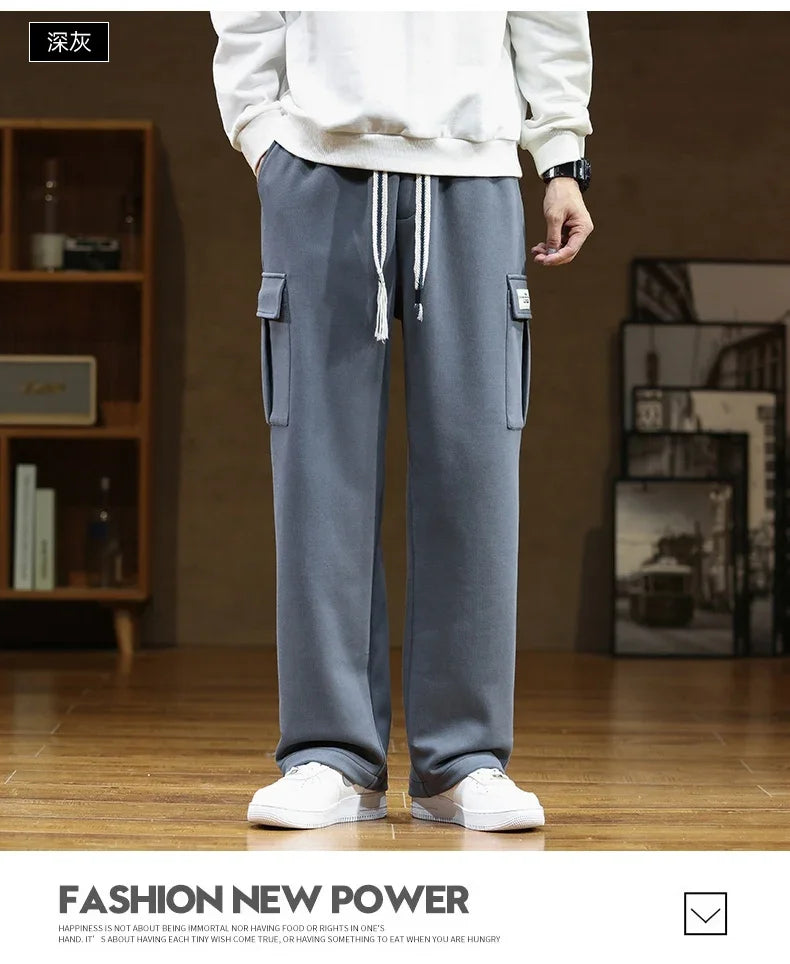 Autumn Sweatpants Cotton Men Baggy Joggers Cargo Pants Korean Neutral Breathable Loose Outdoor Solid color Wide legged Trousers