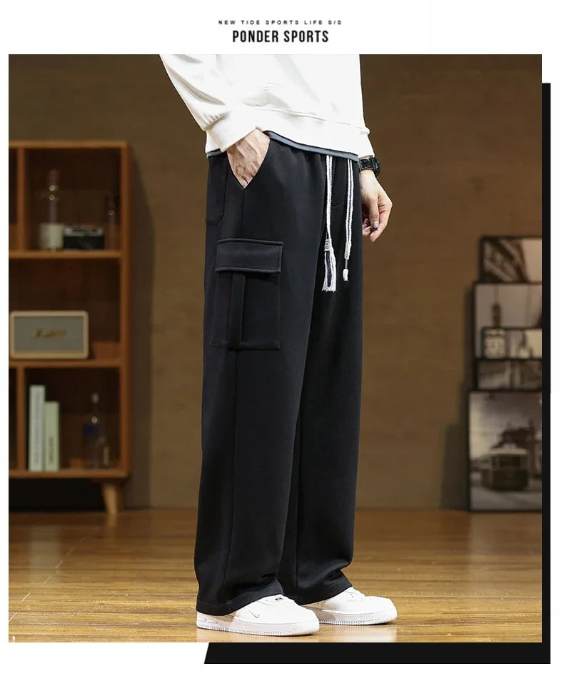 Autumn Sweatpants Cotton Men Baggy Joggers Cargo Pants Korean Neutral Breathable Loose Outdoor Solid color Wide legged Trousers