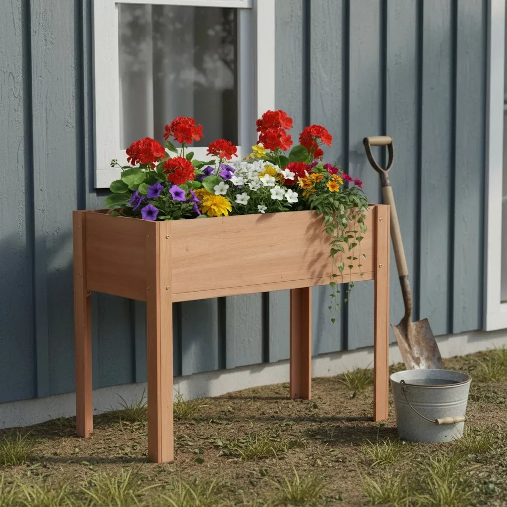 Solid Fir Wood Raised Garden Bed With Legs Outdoor Plants