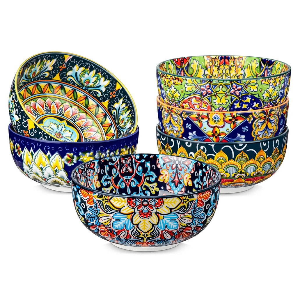 Malacasa Ceramic Bowls Set Floral Bohemian Style For Salad Cereal