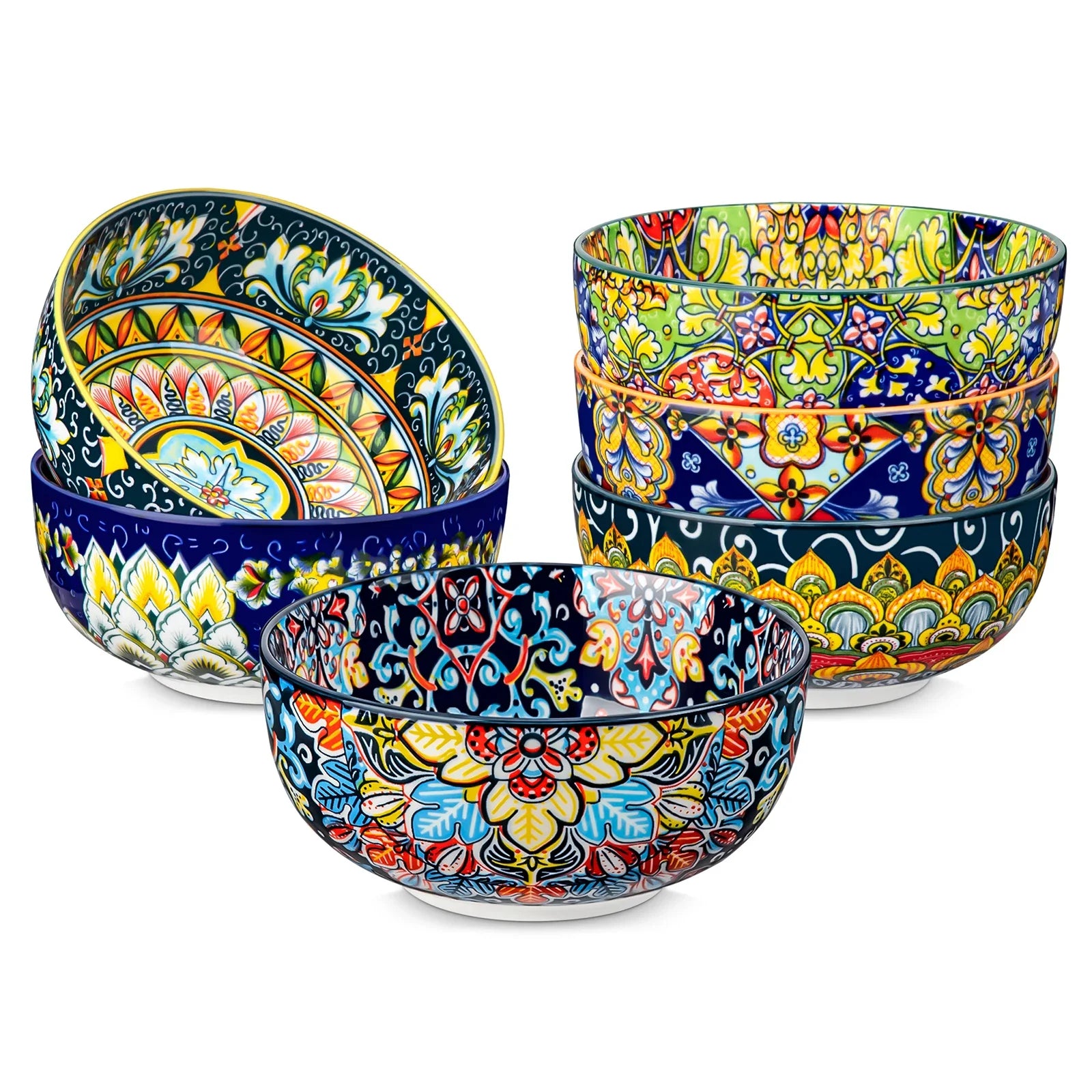 Malacasa Ceramic Bowls Set Floral Bohemian Style For Salad Cereal