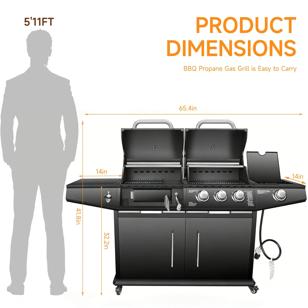 Dual Fuel Gas And Charcoal Grill With Side Burner 40,000 BTU