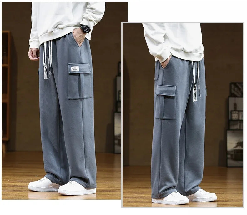 Autumn Sweatpants Cotton Men Baggy Joggers Cargo Pants Korean Neutral Breathable Loose Outdoor Solid color Wide legged Trousers