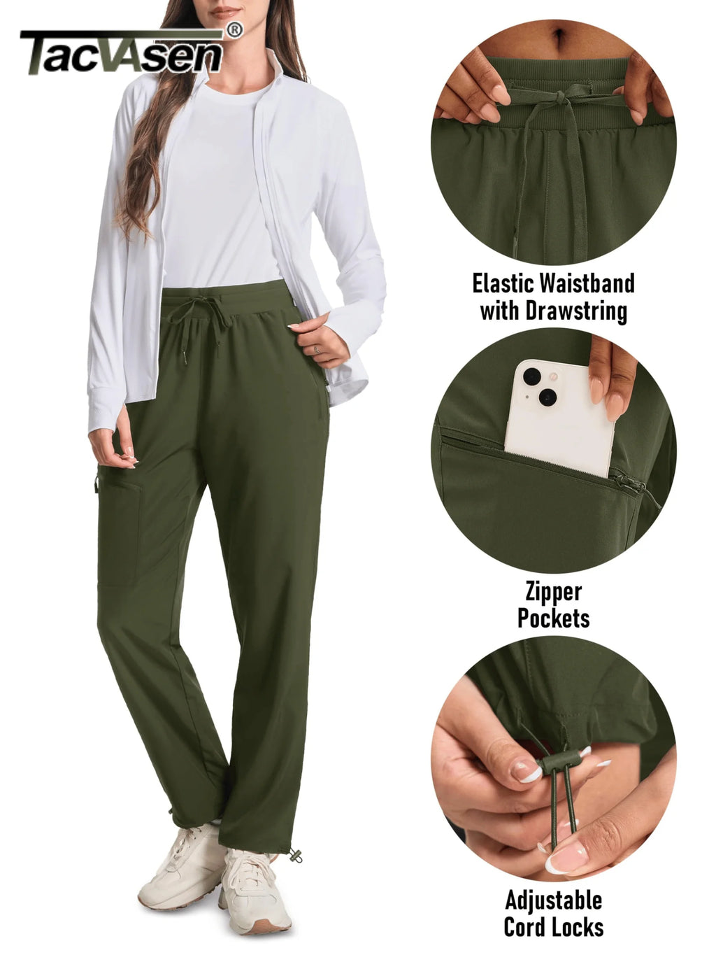 TACVASEN UPF50+ Quick Dry Cargo Pants Womens Outdoor Hiking 4 Pockets Sweatpants Breathable Waterproof UV Protection Trousers