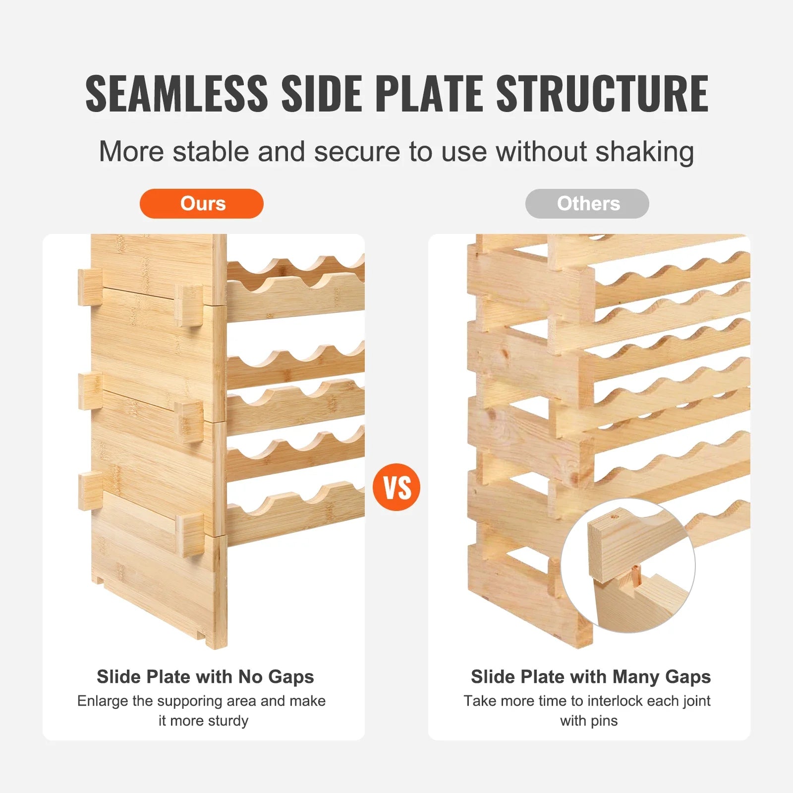 SucceBuy 8-Tier Bamboo Stackable Wine Rack Free Standing Storage