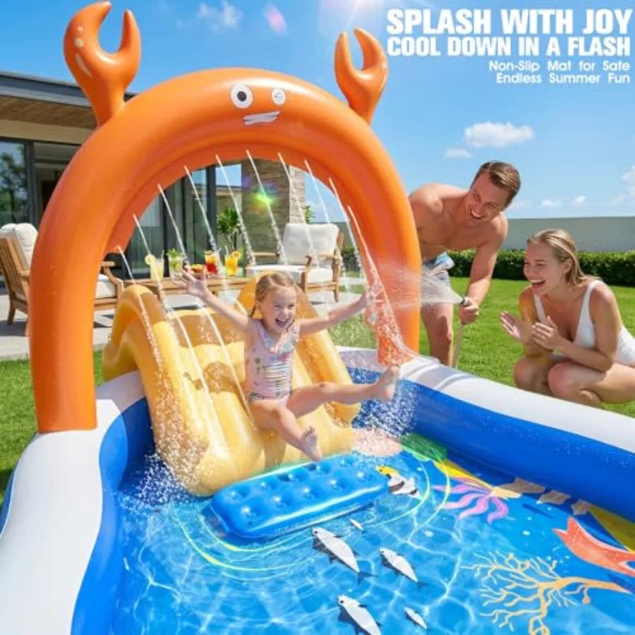 Backyard Inflatable Toddler Pool With Water Slide Sprinkler