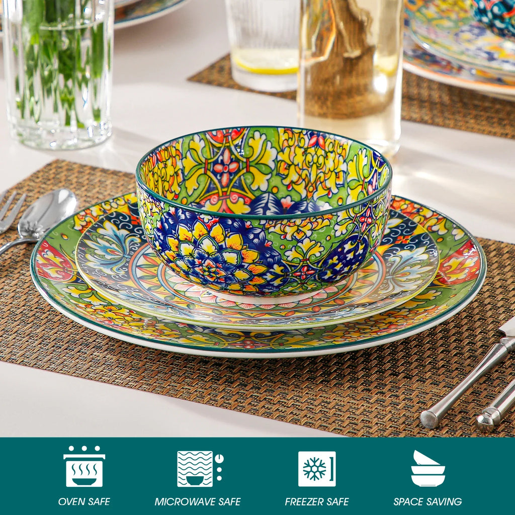 Malacasa Ceramic Bowls Set Floral Bohemian Style For Salad Cereal