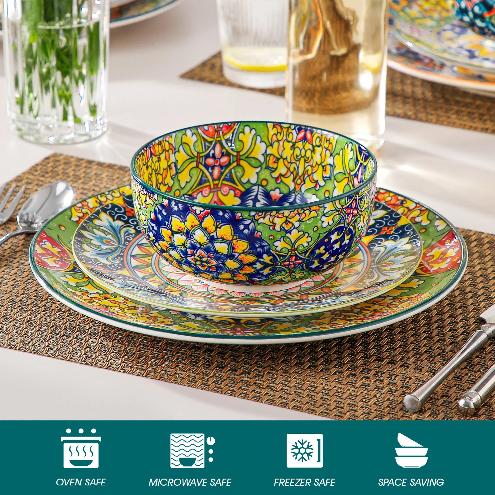 Malacasa Ceramic Bowls Set Floral Bohemian Style For Salad Cereal