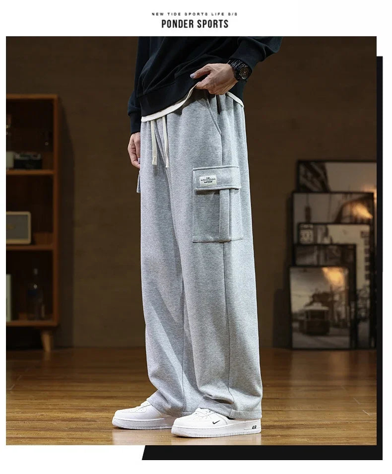 Autumn Sweatpants Cotton Men Baggy Joggers Cargo Pants Korean Neutral Breathable Loose Outdoor Solid color Wide legged Trousers