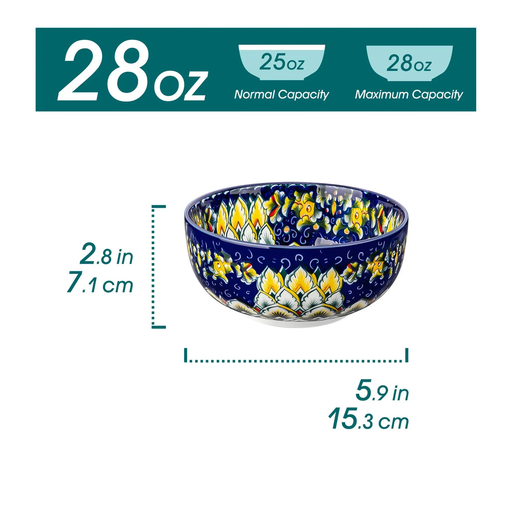 Malacasa Ceramic Bowls Set Floral Bohemian Style For Salad Cereal