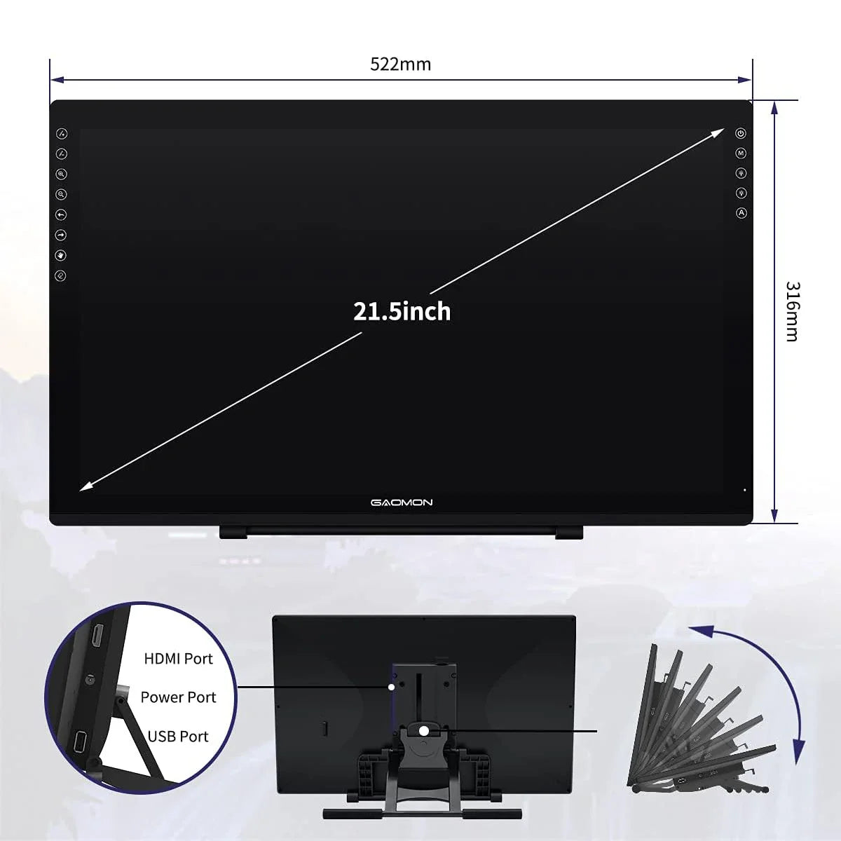 GAOMON PD2200 Pen Display With AntiGlare Screen And Adjustable Stand