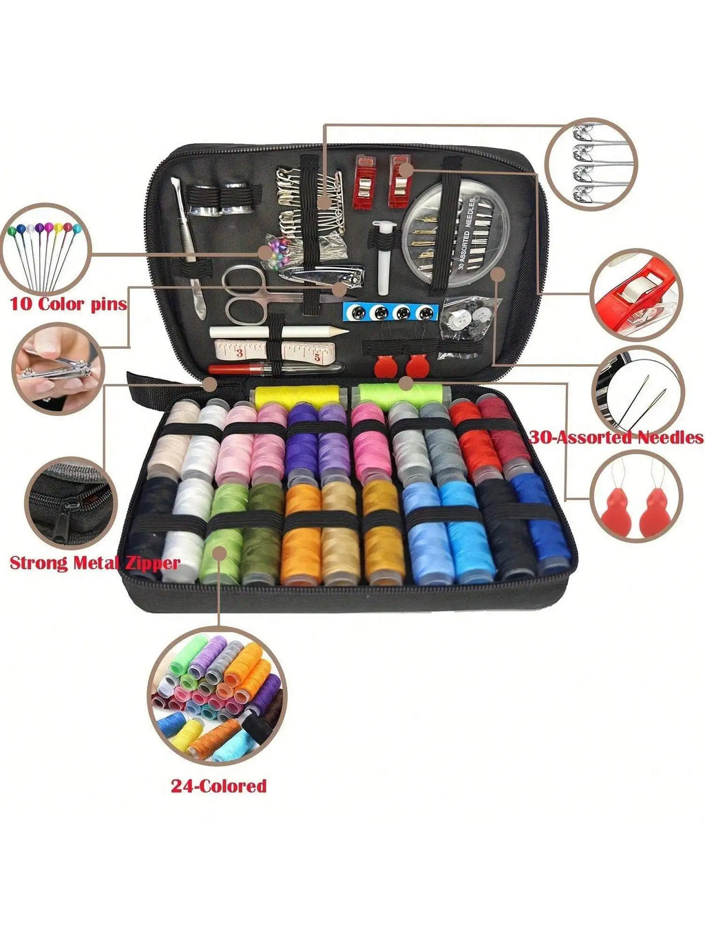 Portable Home Sewing Kit Complete Set With Threads Needles Scissors