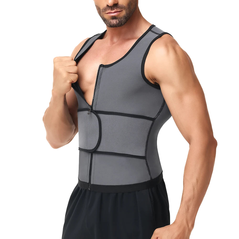 Men Body Shaper Sauna Sweat Vest Workout Tank Top Abdomen Reducer Waist Trainer Belly Slimming Shapewear with Zipper Weight Loss