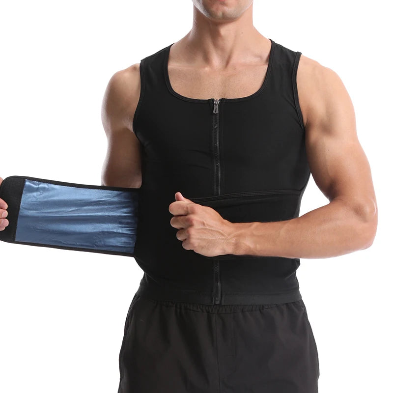 Men Body Shaper Sauna Sweat Vest Workout Tank Top Abdomen Reducer Waist Trainer Belly Slimming Shapewear with Zipper Weight Loss