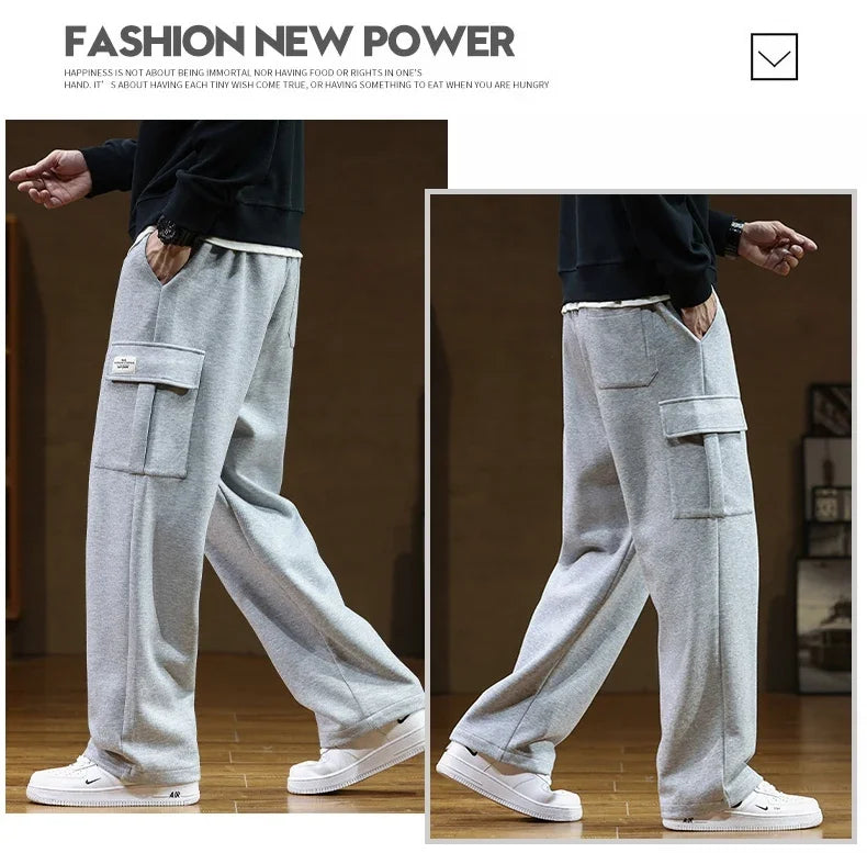 Autumn Sweatpants Cotton Men Baggy Joggers Cargo Pants Korean Neutral Breathable Loose Outdoor Solid color Wide legged Trousers