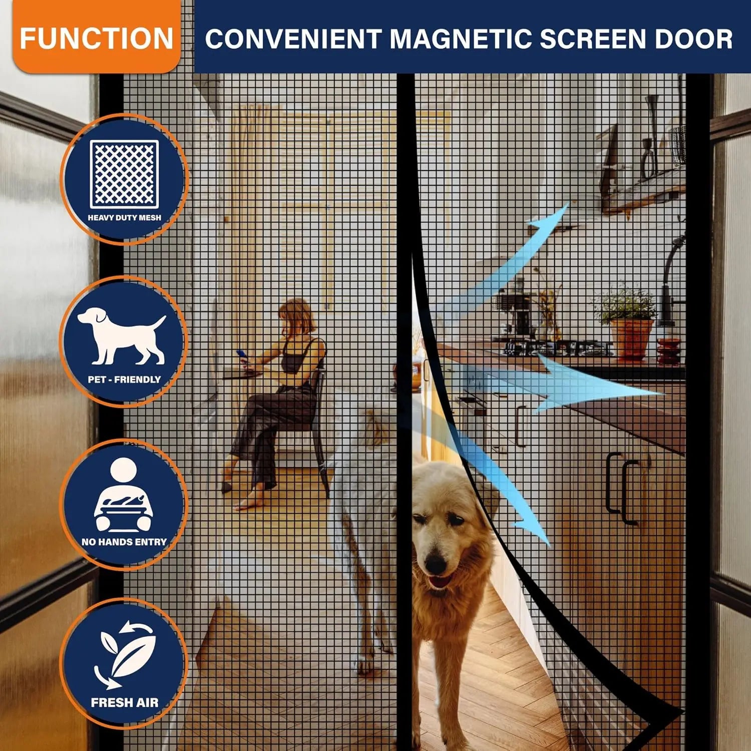 Magnetic Screen Door Fiberglass Mesh Keeps Bugs Out Easy Install