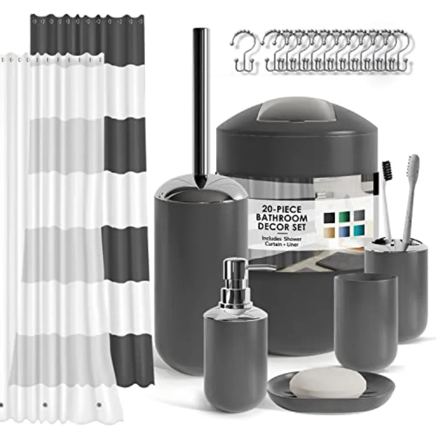 Bamboo Bathroom Accessory Set With Shower Curtain And Liner