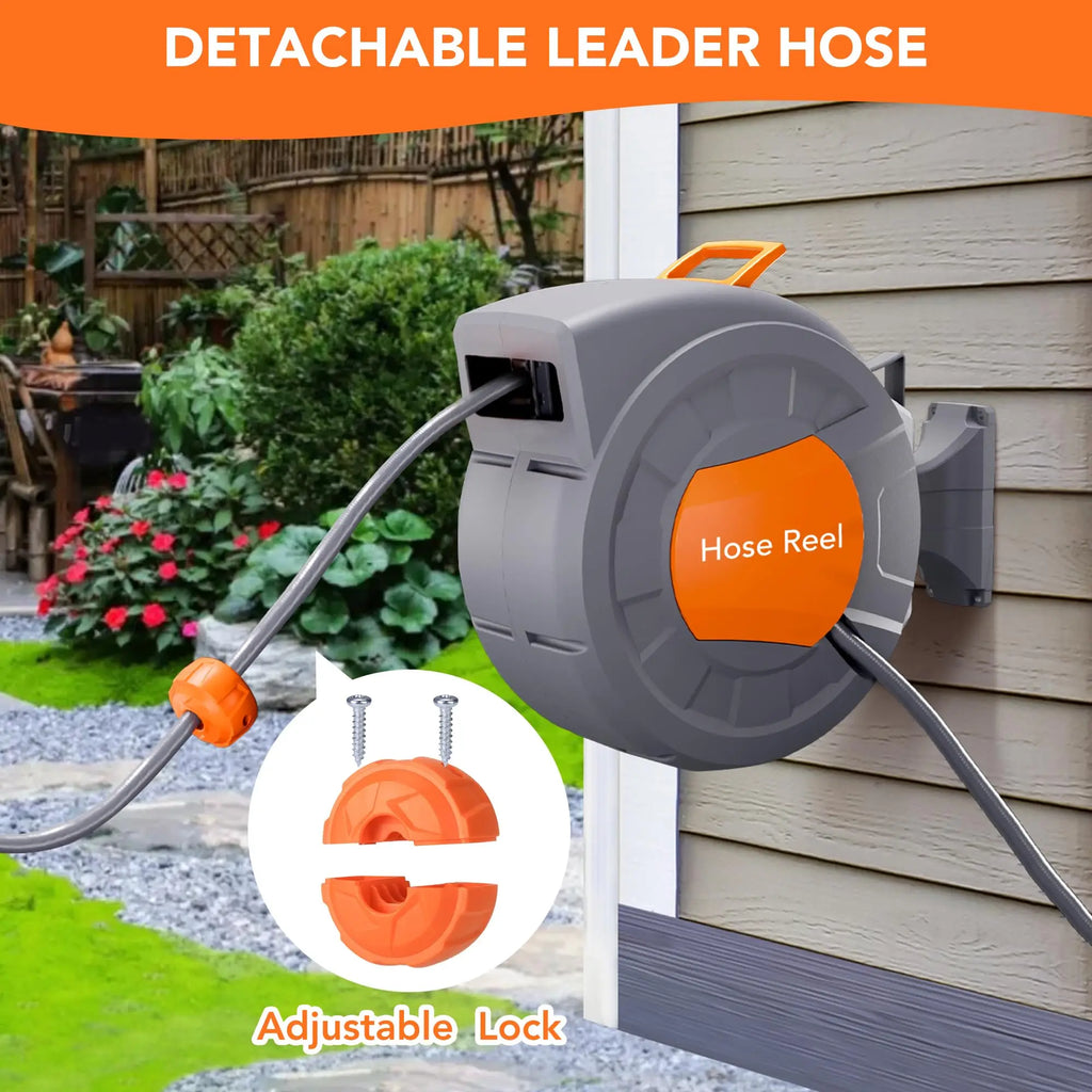 HiMISS Wall Mounted Retractable Garden Hose Reel Auto Rewind