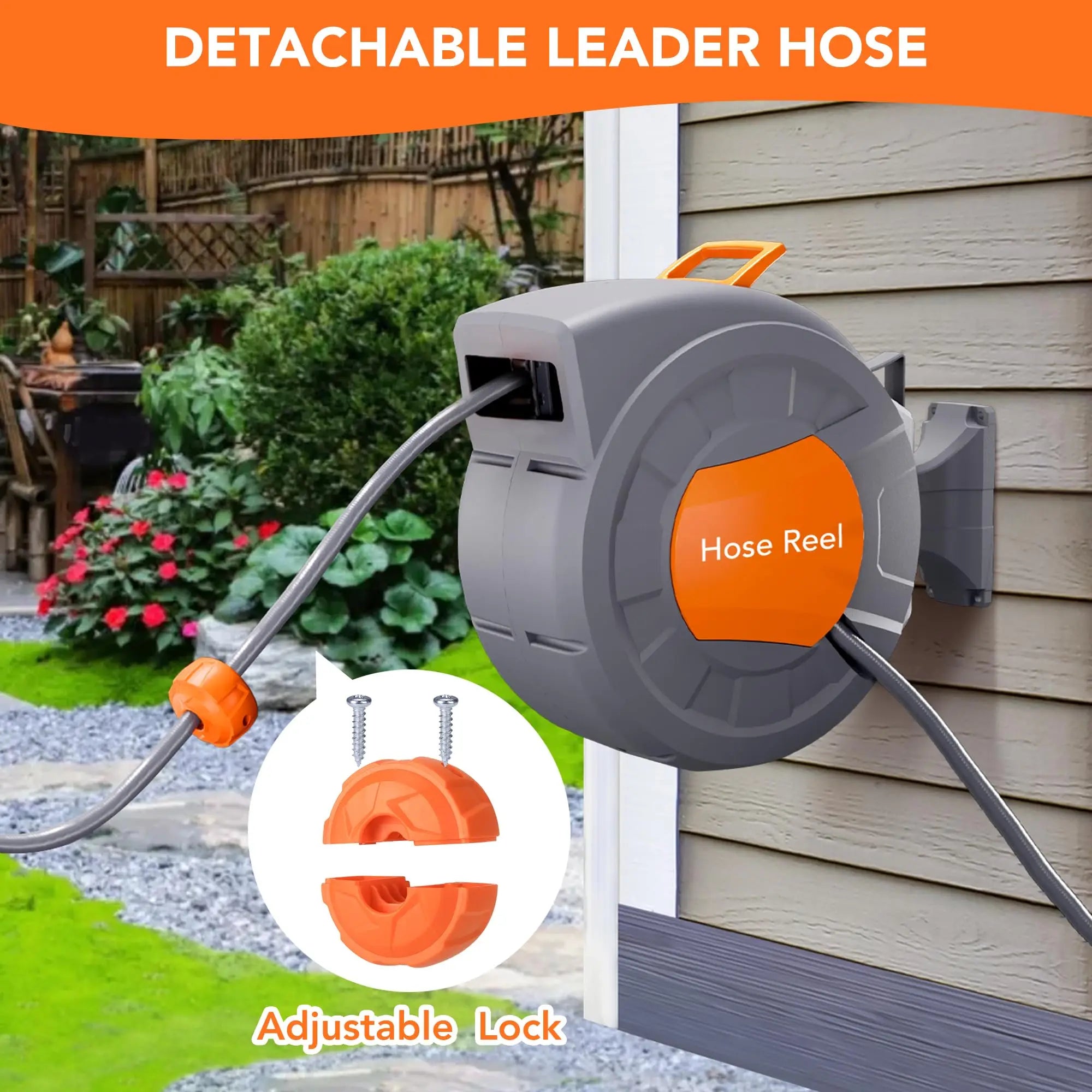 HiMISS Wall Mounted Retractable Garden Hose Reel Auto Rewind