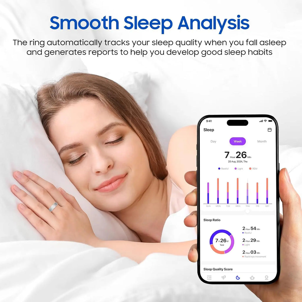 Smart Ring Health Tracker iOS Android IP68 Waterproof No Subscription