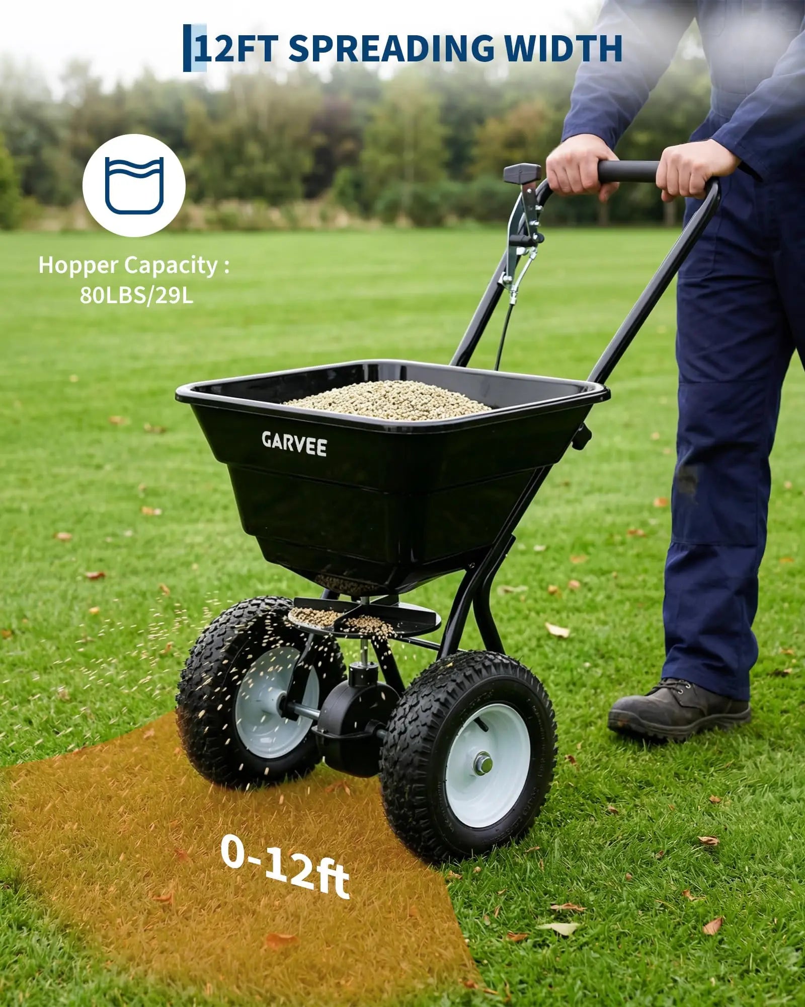 HiMISS Heavy Duty 80Lb Lawn Spreader Walk Behind Broadcast Spreader