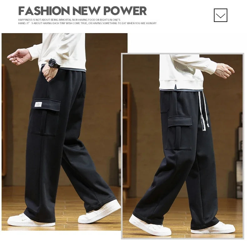 Autumn Sweatpants Cotton Men Baggy Joggers Cargo Pants Korean Neutral Breathable Loose Outdoor Solid color Wide legged Trousers