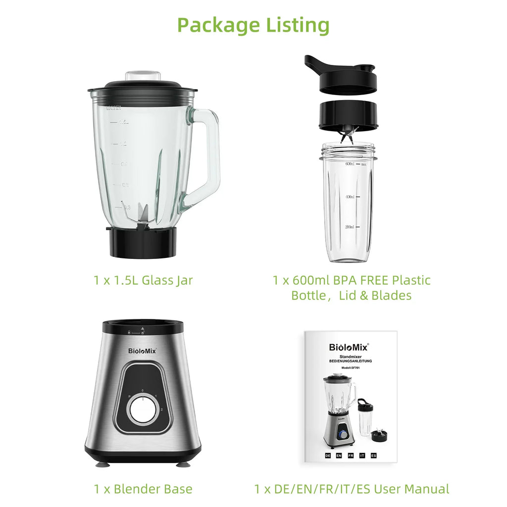 Biolomix 1300W Smoothie Blender For Frozen Fruit Drinks And Sauces
