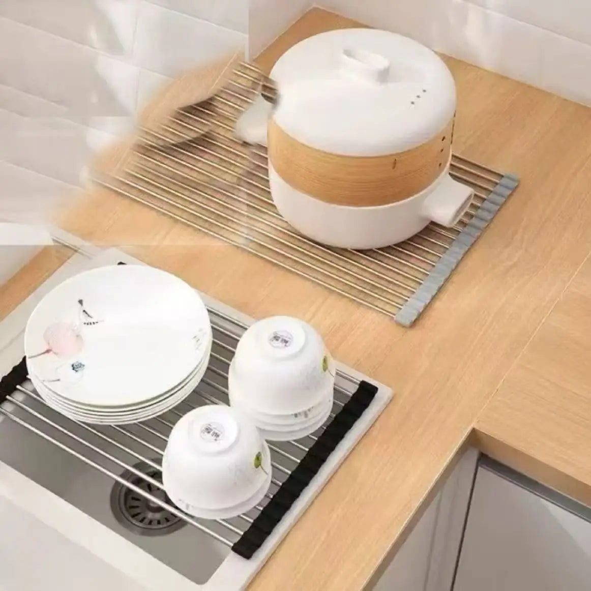 Stainless Steel Dish Drying Rack With Draining Basket