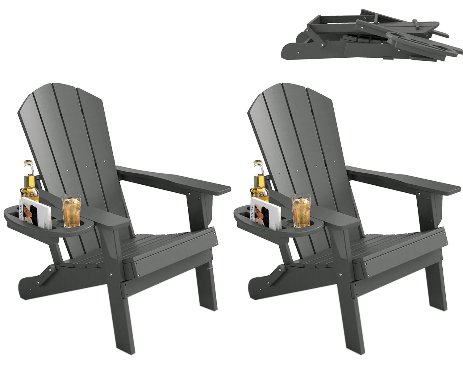 FOOWIN Folding Adirondack Chair With Cup Holder Outdoor