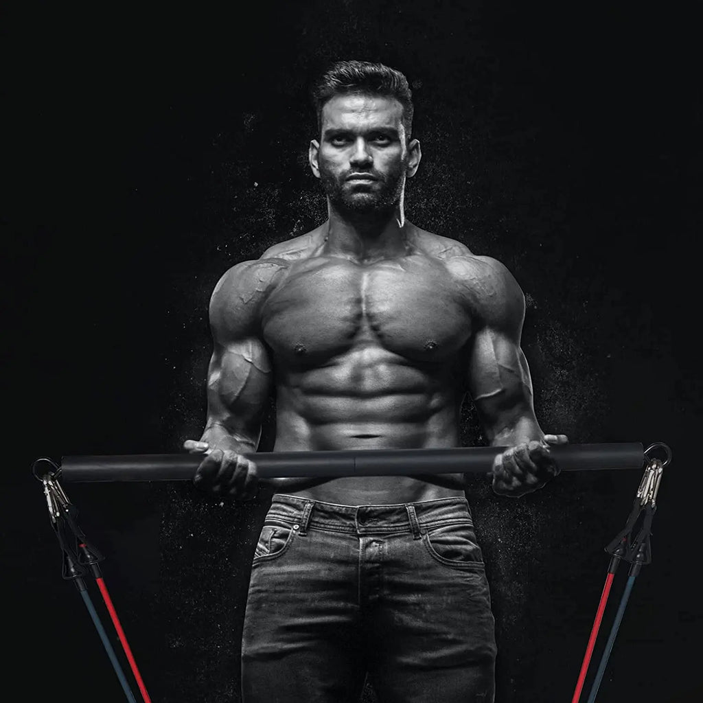 Workout Bar Fits All Resistance Bands with Clip Portable Resistance Bands Exercise Bar for Fitness Home Gym Workout Full Body