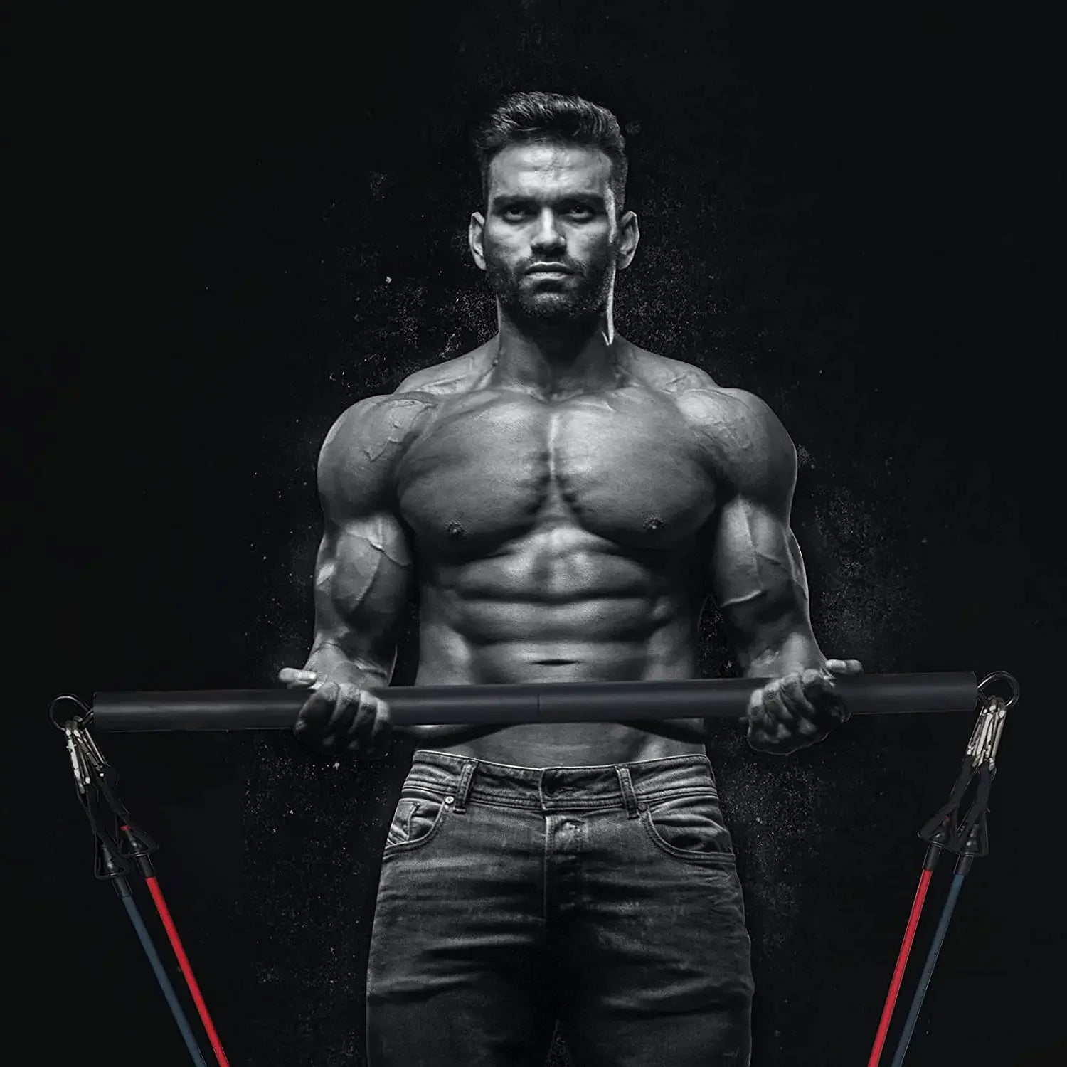 Workout Bar Fits All Resistance Bands with Clip Portable Resistance Bands Exercise Bar for Fitness Home Gym Workout Full Body