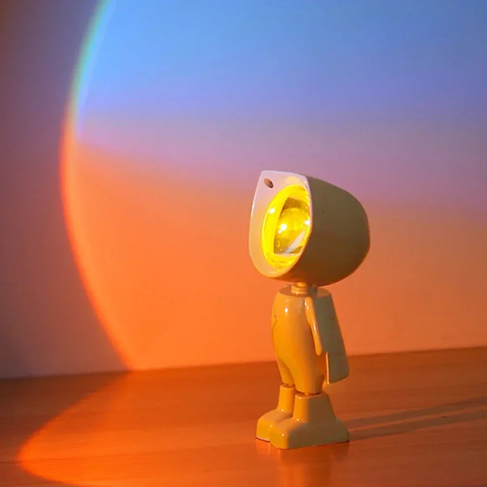 Rechargeable Astronaut Robot Rainbow Projection Sun Lamp Table Night Light Sunset Lamp Infinite Dimming Bedroom Atmosphere Light