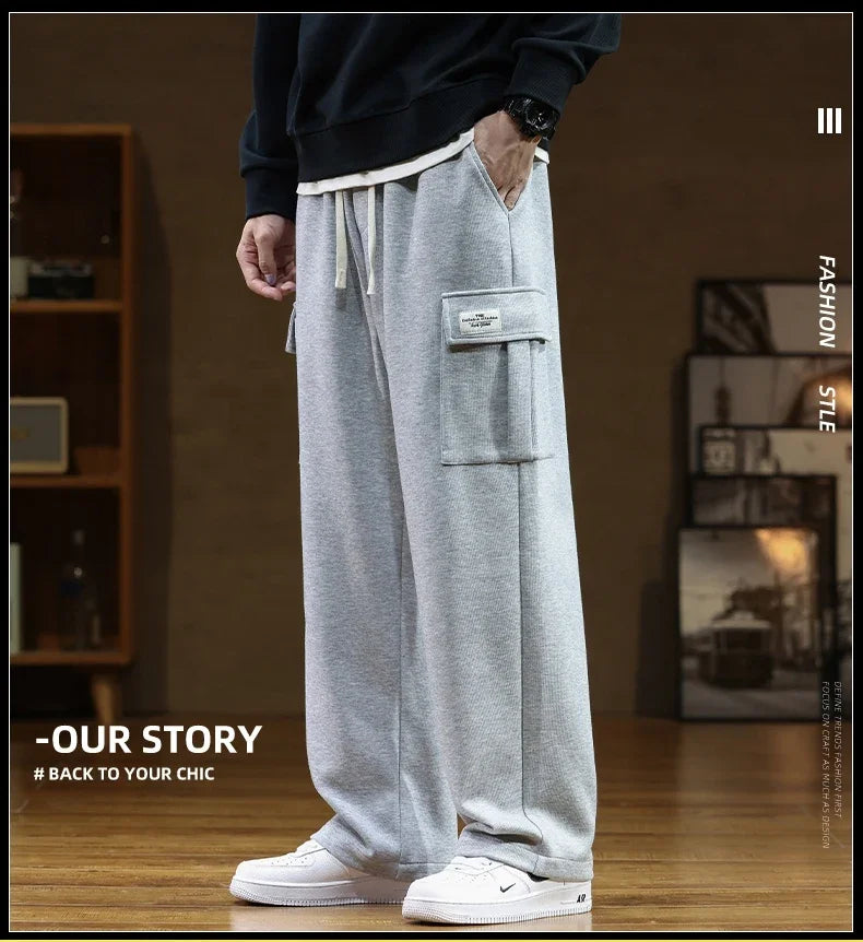 Autumn Sweatpants Cotton Men Baggy Joggers Cargo Pants Korean Neutral Breathable Loose Outdoor Solid color Wide legged Trousers